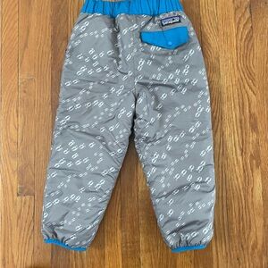 Patagonia Kids Reversible Snow Pants  in Gray with Blue Accents Teddy